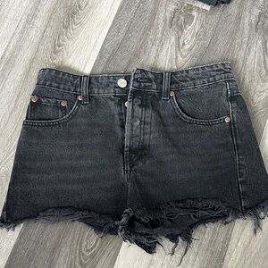 Zara Black Frayed Denim Shorts